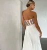 Abito da sposa moderno a sirena senza spalline Perle che borda Backless Boho Abiti da sposa in raso morbido Party 2023 Robe De Mariee Abiti da Noiva