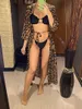 Apresenta de banho feminina Sexy Leopard Printed Coverning Up Chiffon Concobres Wear Summer Wear Feminino Mulheres Vestido Longo V3219 230506