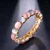 Bangle Honghong Elegante braccialetto di perle di vetro placcato in oro stile rosso Incontri Regali per le feste Accessori per boutique