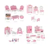 Heißer Verkauf Cute Kawaii Pink 10 Items / Lot Miniatur-Puppenhaus-Möbelzubehör Kinderspielzeug Küche Kochen Dinge für Barbie-Spiel