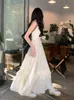 Sıradan Elbiseler Kayısı Midi Elbise Kadınlar Prenses Şık Estetik Tatil Eğlence Ruffles Vintage Fransız Tarzı Kolsuz Parti Giysesi Yaz Young Z0506