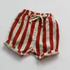 Shorts 16 Yrs Baby Boys Girls Flax Cotton Stripe Children Korean Japan Style Kids Casual For Summer 230505