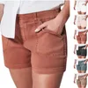 Women's Shorts mjuka sträcka twill korta sidofickor känner ingen knapp dragkedja smickrande passform kvinnors byxor 2023 230505