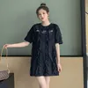 Sukienki macierzyńskie 34393# Sukienka Summer krótkie rękawy Koreański Styl luźny Linia koronkowe kobiety w ciąży plus rozmiar mama