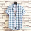 Camisas casuais masculinas Camisa xadrez de cor de algodão curta Men de assassinato de verão coreano
