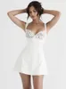 Party Dresses Karlofea Elegant Classy Satin Mini Dresses Women Wedding Guest Cocktail Party Outfits Sexy Chest Lace Padded A Line White Dress 230506