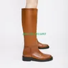 Bottes 2023 Est genou haut talon carré marron cuir noir bout rond sans lacet robe de piste femmes