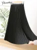 Skirts Yitimoky Long Pleated Skirts for Women Spring Fall Chic Elastic Band Fashion A Line Elegant Office Ladies Luxury Midi Skirt 230506