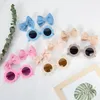 Bow Barrettes Sunglasses Suit for Baby Girl Hair Accessories Fabric Little Bow Hair Clip Summer Glasses Set Kids Headwear Sets