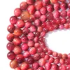 Pärlor Natural Stone Cherry Pink Tiger Eye Gem Loose Spacer för smycken som gör 15 tum 6/8/10mm DIY -armbandstillbehör
