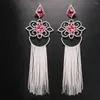 Boucles d'oreilles pendantes exagérées Rose rouge longue frange pour les femmes bohème grand cristal luxe bijoux de mariage Brincos strass