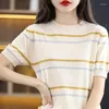 Dames t shirts casual mode korte mouw gestreepte t-shirt vrouwelijke kleding 2023 zomer losse pullovers all-match gebreide woon-t-shirt shirt