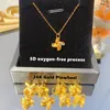 Pendanthalsband äkta 999 Pure Gold Rose utsökta smycken för hustru och flickvän gåva 24K Fyra bladklöver kvinnors halsband 230506