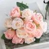 Flores decorativas Simulação Buquet Rose 12 cabeças