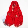 Scarves Scarf Thick Winter Women Warm Cashmere Pearl Rose Embroidery Tassel Shawl Wrap Blanket Hijab Pashmina