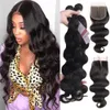 Hair pieces Body Wave Human Bundles With Closure Remy Brazilian 5x5x1 36 38 40 Inches Long Extension 230505