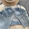 Canotte da donna Canotta in denim con reggiseno incorporato Street Style Top corto femminile Jeans Senza maniche Patchwork floreale Canotta chic Skinny Dropship