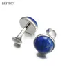 Cuff Links Low-key Luxury Lapis Lazuli Cufflinks for Mens Gold Color Lepton High Quality Round Lazurite Stone Cuff links Relojes gemelos 230506
