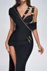 Casual Dresses High Quality New Celebrity Black One Shoulder Open Fork BodyCon Rayon Bandage Dress Elegant Club Party Dress Vestidos Z0506