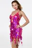 Robes décontractées robe dos nu creux femmes Sexy danse latine Bandage sans manches avec paillettes scintillantes glands Club Bar