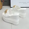 white 12cm Super High Heels Women Slippers Metain Chain Height Increasing Slides Women Wedding Shoes New Platform Wedding Shoes