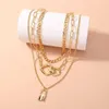 18K Plated Layered Necklace Choker Gold Filled Chain Lock Necklaces Multi Layer Necklace Jewelry For Women