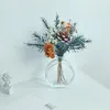 Decorative Flowers 1Bunch Mixed Rose Daisy Baby Breath Preserved Dried Mini Bouquet With Vase Pography Decoracion For Wedding Home Decor