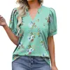 Kvinnors blusar kvinnor blus boho blommor tryck kort ärm kamisor blusas elegant v hals lösa pullover toppar överdimensionerade grupper feminina