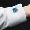 Cuff Links Low-key Luxury Blue Glass Cufflinks for Mens Lepton Brand High Quality Square Crystal Cufflinks Shirt Cuff Links Relojes Gemelos 230506