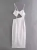 Casual Kleider TRAF Sexy Slip Dress 2022 Mode Asymmetrischer Ausschnitt Midikleid Frau Sommer Rückenfreies Kleid Weiß Schwarz Elegante Partykleider Z0506