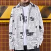 Men's Casual Shirts Cool spaper Print Shirt Men Gothic Oversize Shirts Japan Funny Shirts Long Sleeve Loose INS Tops Summer Punk Harajuku Shirt 230506