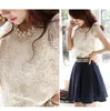 Women s Blouses Shirts fashion Summer Offer women s chiffon shirt lace top beading embroidery o neck Blouse S XXXL 230506