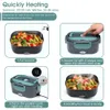 Electric Lunch Box for Car and ,Portable Food Warmer, Reusable Lunch Bag, with Spoon Fork, 1 5L Large Capacity