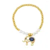 Bracelets de charme plaqué or perles chaîne éléphant pour femmes cuivre CZ cristal blanc perle bijoux animaux cadeaux Brta77