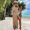 Dames badmode 2023 bikini cover -ups witte haak tuniek sexy zie door mouwloze mesh dres zomerkleding strand dragen 230505