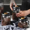 Garrafas de armazenamento grãos de café a vácuo de vidro selado com alimentos domésticos de extração à prova de um tipo de chá à prova de ar do tipo push