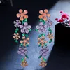 Kolczyki Dangle Beaqueen Luksus Long Drop Flower Big wiszące unikalne kolczyki wielokolorowe Boho CZ Crystal Dress Akcesoria dla kobiet