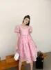 Robes décontractées Été Rose Élégant Robe Douce Femmes Kawaii Casual Coréenne Princesse Robe Femme Princesse Plage Robe De Fée Z0506