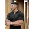 Herren Polos gestricktes Poloshirt Herren Fitness Workout Skinny Kurzarm T-Shirt Herren Bodybuilding T-Shirt Sport Polos Sommer Gym Kleidung 230506