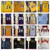 Camisetas de baloncesto retro cosidas reales # 24 # 8 Jersey Amarillo Negro Tamaño de hombre