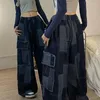 Women's Jeans Jeans Woman Japanese Chic Wide Leg Pants Vintage Patchwork Plaid Pocket Trousers Streetwear Y2k Clothes Pantalon 230505