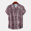 Camisas casuais masculinas estampas de leopardo rosa camisas masculinas pescoço de lapela solto botão para cima Blusa respirável de rua de rua sexy camisetas masculinas Hawaiian camisas 230506