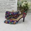 Dress Shoes 2023 Women Wedding With Matching Bags Multicolored Crystal High Heels Ladies Party Pumps Super Big Size