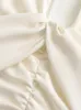 فساتين غير رسمية zxqj النساء 2023 الموضة مع عقدة الظهر السوستة مطوية فستان صغير خمر الأكمام الطويلة الأنثى