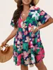 Plus size Dresses Finjani Floral Print Flutter Sleeve Smock Dress Summer Woman Plus Size Deep V-neck Knee Length Skirt 230506