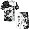 Herrspårar Sommaren Summer Men's Animal Tattoo White Short Sleeve T-Shirt Lejonet 3D Tryckt O-Neck Tees Shorts Suit Casual Sportwear Tracksuit Set 230506