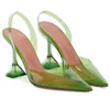 2023 Yeni Amina Muaddi Sandal Marka Elbise Ayakkabı Dhgate Clear Nice Begum Cam PVC Kristal Yeşil Siyah Kırmızı Şeffaf Slingback Topuk 7cm 10cm Boyut 35-42