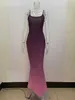 플러스 사이즈 S-5XL 여성 여름 드레스 그라디언트 컬러 스파게티 스트랩 민소매 맥시 롱 바디콘 2023 멍청한 파티 이브닝 ​​드레스