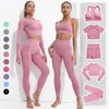 Survêtements pour femmes Seamless Yoga Suit 2/3/5 Pcs Chemises de sport Crop Top Leggings sans couture Sport Set Gym Vêtements Fitness Survêtement Workout Set Femme P230506