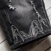 Men's Shorts Summer Fashion Men's Denim Shorts Chinese Style Embroidery Classic Black Stretch Slim Casual Short Jeans Trend Streetwear Male 230506